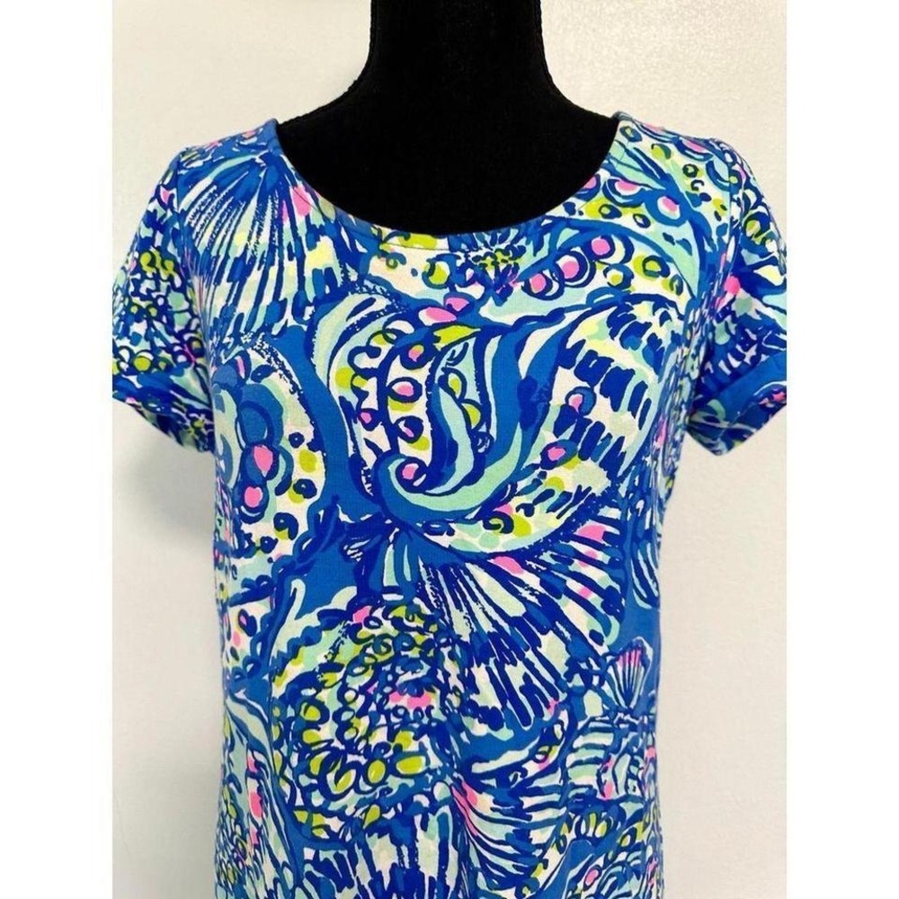 Lilly Pulitzer T-shirt Dress Women Medium Blue Excellent Seashell Tropical Print - Picture 5 of 8